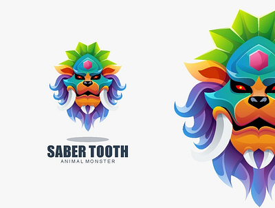 saber lion colorful logo 3d branding colorful design graphic design logo monster saber lion saber tooth vector