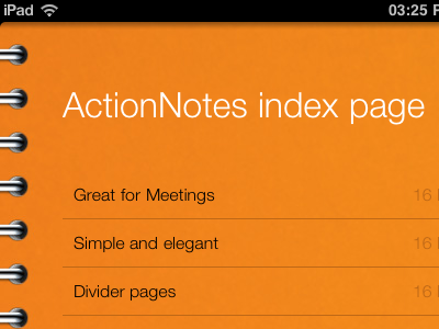ActionNotes Divider page app interface ipad note pad orange