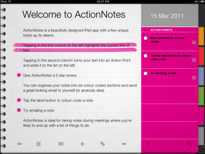 ActionNotes Full Screen 02 app interface ipad note pad pink