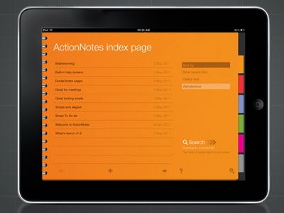 ActionNotes Index Page app ipad list orange