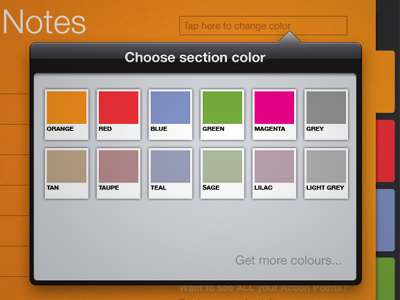 ActionNotes Extra Colours app color picker ipad