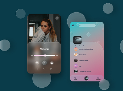 Music App Glassmorphism application design glassmorphism mobile ui music app uidesign uxdesign