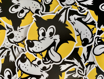 Hungry like a wolf..... STICKERS! 1940s 40s black comic design hungry illustration retro sticker sticker design sticker mule stickermule stickers vintage wolf yellow