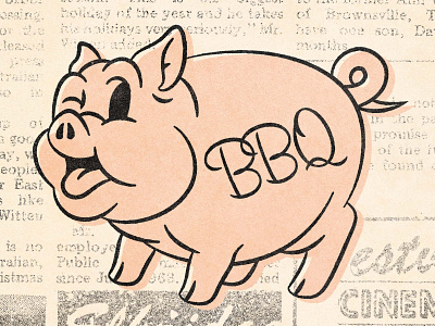 🐖💨 Pork Town 1940s 1950s 40s 50s bbq branding character character design comic design distressed illustration pig piggy pork retro texture vintage