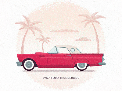 1957 Thunderbird Retro Magic 50s car design halftone illustration landscape palm trees red retro thunderbird