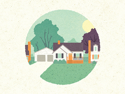 Home design grass green house illustration neighborhood outdoors retro sky texture trees vintage