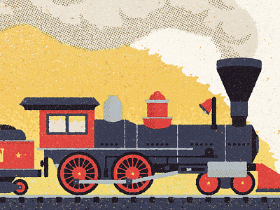 Steam Train distressed illustration print retro train
