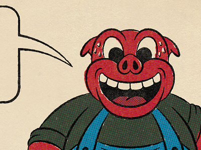 Piggy advertising black comic distressed halftone illustration red retro vintage