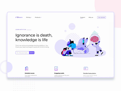 Knowledge Strom animation header illustration language learn minimal motion ui share study ui design ux web