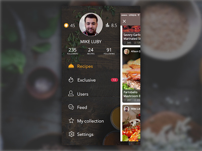 CookTime - Sidebar app clean cook ios iphone recipes sidebar sketch ui ux