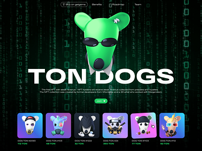 TON DOGS | NFT COLLECTION concept crypto cryptocurrency nft ton ui webdesign