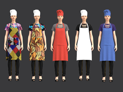 Chef Apron Set 3d 3drendering apparealdesign apron apron hat chefapron design fashion design fashionindustry flat flatdesign pattern design technicaldesig