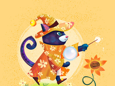 Cat Magician DTIYS by Gemma Gould cartoon cat digital art illustration magic yellow