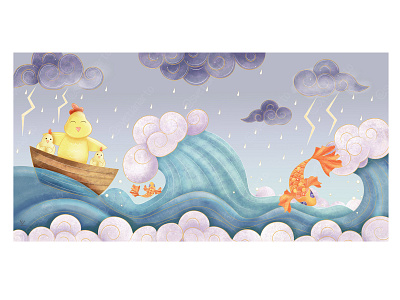 Stormy sea adobe illustrator cartoon character children book graphic illustration