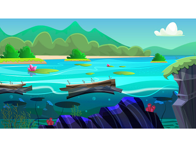 Summer pond. A background for the computer game adobe illustrator cartoon computer game design game design gamedave graphic illustration