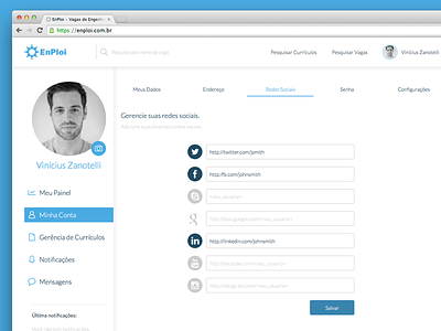 Enploi Redesign dashboard profile redesign settings social