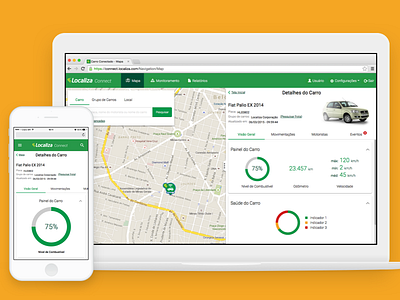 Localiza Connect car dashboard fleet management map material mobile web app