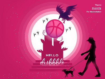 dribbble first shot design firstshot flat hello dribble illustration invitation invite new shot web welcome welcome dribbble
