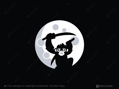 The Night Monkey Logo (For Sale) branding design graphic design illustration logo logo design logoforsale logos monkey moon night samurai vector