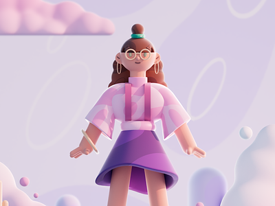 Girl in the cloud 3d 3dart 3dcharacter art c4d character cinema4d cloud color girl illustration redshift render