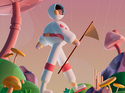 Explore the unknown 3d 3dart 3dcharacter art astronaut c4d character cinema4d color illustration mushroom nature redshift render smooth space