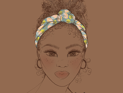 Afro latina with Scarf accessories african woman beauty art beauty illustration design digital illustration fashion illustrator fashionartist girl illustration headwrap illustration lemon art lemon illustration lemon print portrait portrait illustration procreate art scarf illustration surface pattern design textile print