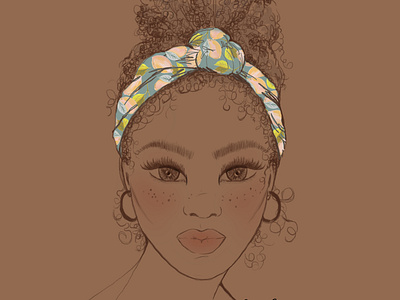 Afro latina with Scarf accessories african woman beauty art beauty illustration design digital illustration fashion illustrator fashionartist girl illustration headwrap illustration lemon art lemon illustration lemon print portrait portrait illustration procreate art scarf illustration surface pattern design textile print