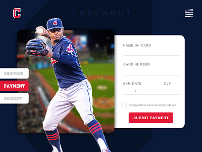 Daily UI Challenge Day TWO - Credit Card Checkout baseball check out cleveland credit card credit card checkout daily ui 002 daily ui challenge dailyui dailyuichallenge interface navy navy red red ui ui ux ui ux design ui design ux ux design web design