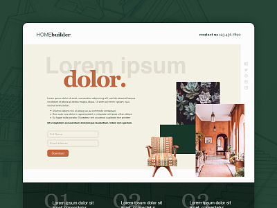 Daily UI Challenge Day THREE - Landing Page daily ui daily ui 003 dailyui dailyui 003 design green home builder interface interior design landing page orange ui ui design ux ux design web design website