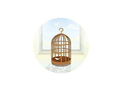 Newborn bird birdcage fly icon illustration