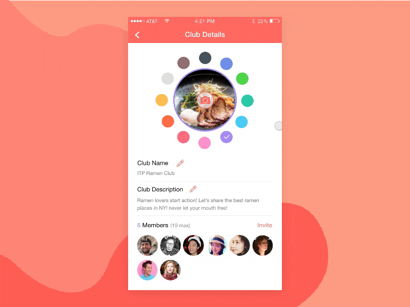 Club Profile club color random choose ui ios mobile app profile