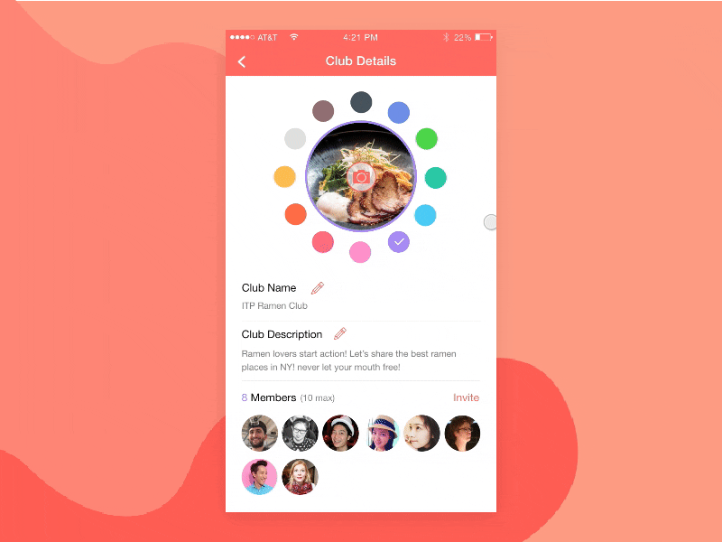 Club Profile app choose club color ios mobile profile random ui