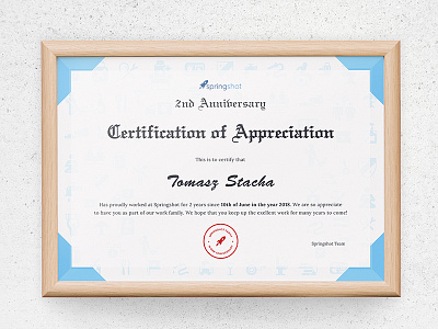 Work Anniversary anniversary appreciation certificate frame graphic reward work