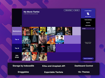 A Tierlist Maker application clean creative design fun purple ui web