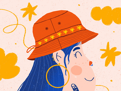 Bucket hat artist bright color bucket hat caribbean character character design cute girl design girl illustration textures