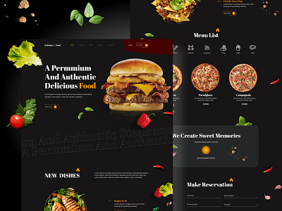 Delicious Food landing Page burger creative dark theme delicious design food fooddelivery illustration landing page new new trend onlineordering ordernow pizza product design typography ui design uiux design website wireframe