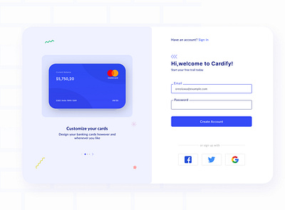 Signup screen for Cardify 3d animation branding dashboard ui graphic design landing page logo motion graphics ui