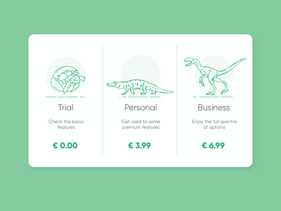 Reptilian price plans design dinosaurs drawing funky graphic design green illustration price plan price table price tag ui webdesign