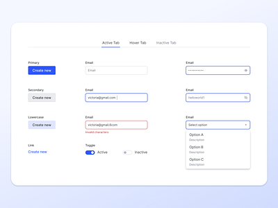 UI elements - Input - Tabs - Buttons button design system input product design tab ui