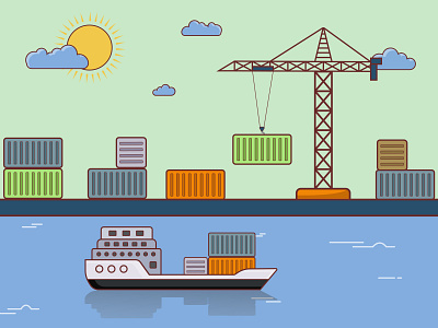 Cargo ship illustration- flat and outline illustration as graphical design flat flat and outline illustration flat design flat illustration graphic design illustration logo tutorial