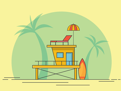 Beach house illustration adobe illustrator as graphical design flat and outline illustration flat design flat illustration graphic design house illustration tutorial vector