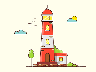 Light house illustration as graphical flat flat and outline illustration flat design flat illustration graphic design illustration logo tutorial vector