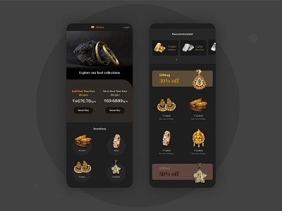 Dark mode: Jewellery App dark mode dark mode ui ecommerce app gold interaction design interface mobile app design mobile ui shopping silver ui design uiuxdesign
