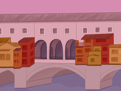 Ponte Vecchio art destination digital art firenze graphic design illustration italy pink pontevecchio red