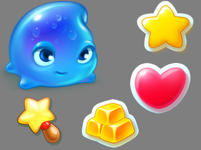 Icons and a character from Sky Charms android casual game free2play game interface ios ui ux