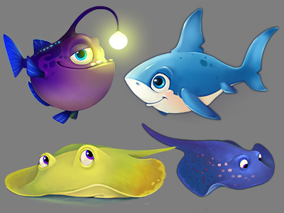 Fishdom characters android casual games design game gamedev ios playrix ui uiux