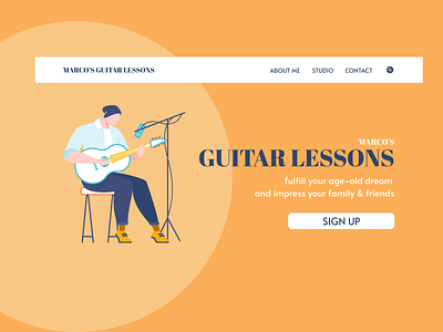 Guitar Lessons Landing Page - Daily UI #003 daily ui dailyui dailyuichallenge design illustration minimal typography web