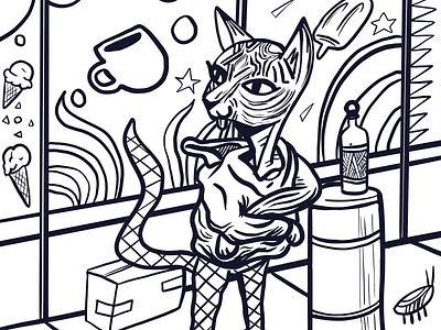 Cat cat coloring book drawing illustration mexican outline procreate tijuana