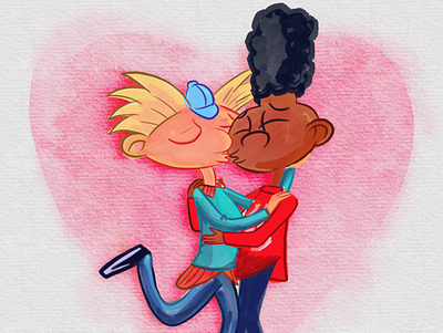 Gay Arnold! craig bartlett fanart gay hey arnold illustration kiss love procreate queer