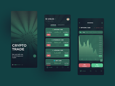 Cryptocurrency App-Crypto Trade app apps bitcoin clear crypto cryptocurrency figma green mobile nft trend uiux